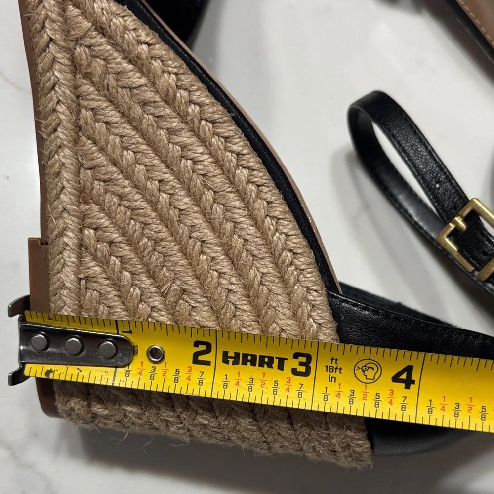 Vince Black Leather Wedge Espadrilles